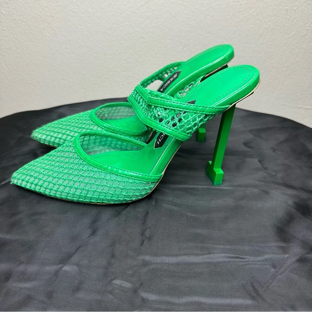 Jessica Rich Green Ysabelle Fishnet Pointed Toe Pump Sz 38- US 7.5 - Picture 2 of 7